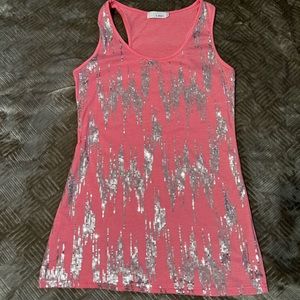 K Dream - pink razorback with silver sequins. SZ L